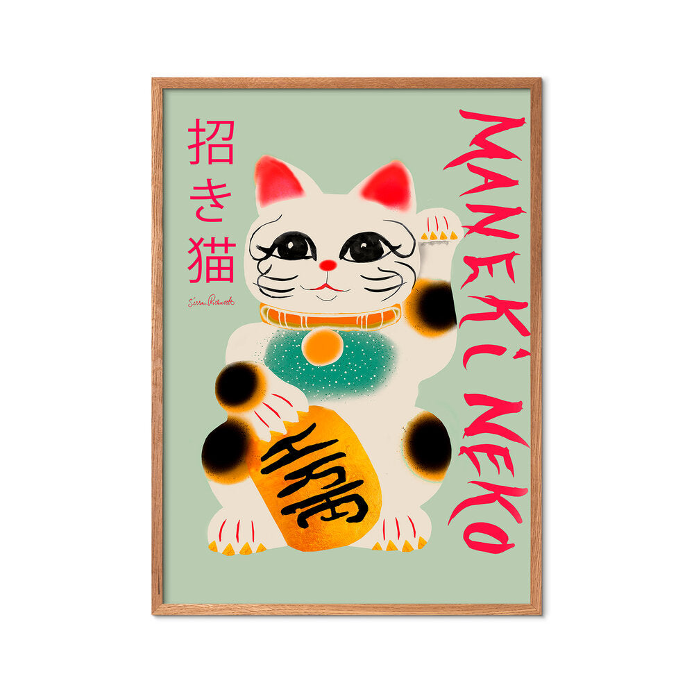 Maneki Neko plakat, mønstret - 30x40 cm